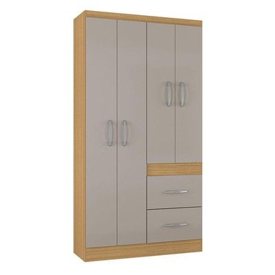 Cômoda 867 4 Gavetas Com Guarda Roupa Solteiro Milão 4 Portas Damasco Off White - Poquema