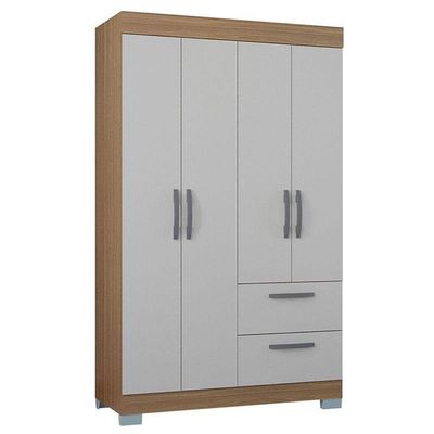 Cômoda 867 4 Gavetas E Guarda Roupa Solteiro Tóquio 4 Portas Castanho Off White - Poquema