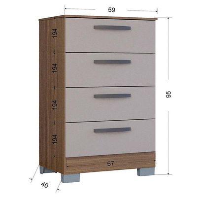 Cômoda 867 4 Gavetas E Guarda Roupa Solteiro Tóquio 4 Portas Castanho Off White - Poquema