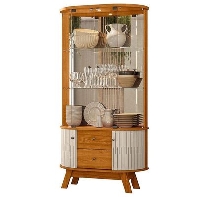 Aparador Para Sala Buffet Ambiente Mônaco E Cristaleira Moss Cinamomo Off White - Madetec