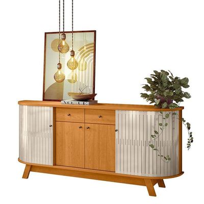 Aparador Para Sala Buffet Ambiente Mônaco E Cristaleira Moss Cinamomo Off White - Madetec