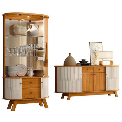 Aparador Para Sala Buffet Ambiente Mônaco E Cristaleira Moss Cinamomo Off White - Madetec