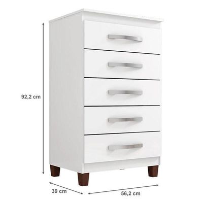 Cômoda Cannes 5 Gavetas Branco - Incorplac