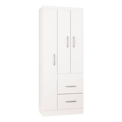 Cômoda 867 4 Gavetas Com Guarda Roupa Solteiro Milão 3 Portas Branco Brilho - Poquema