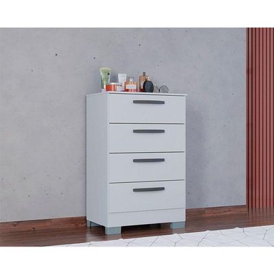 Cômoda 867 4 Gavetas Com Guarda Roupa Solteiro Milão 3 Portas Branco Brilho - Poquema