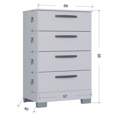 Cômoda 867 4 Gavetas Com Guarda Roupa Solteiro Milão 3 Portas Branco Brilho - Poquema