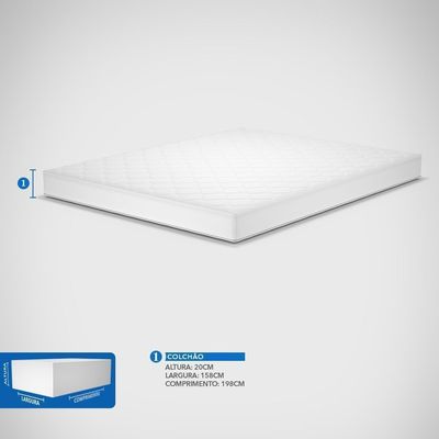 Colchão Queen Espuma D45 Guarda Costas Probel 20cm Branco/Cinza (158x198x20cm)