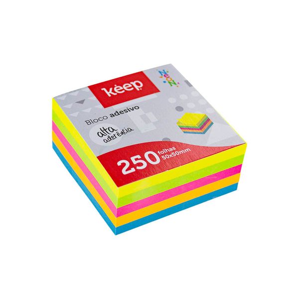 Bloco Adesivo Cubo 50x50mm 5 Cores Neon 250FL Keep - EI014 EI014