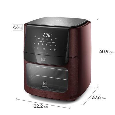 Air Fryer Oven Electrolux Rita Lobo 12L Digital Vermelha Escura c/ Espeto e Grelhas Antiaderente (EAF91) 127V