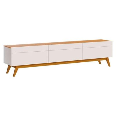 Rack Bancada Classic 3 Gavetas Com Painel Para Tv Suspenso Ripado Loft 2.2 Off White Nature - Imcal
