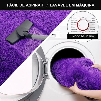 Kit Tapete Banheiro Felpudo Peludo Roxo 40 X 60 Cm