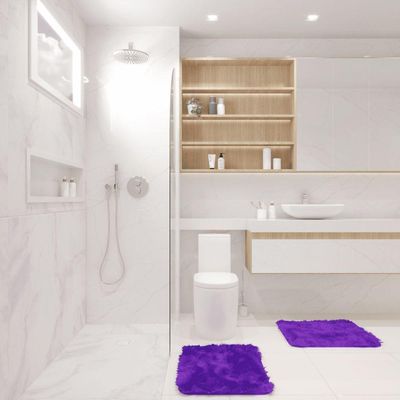 Kit Tapete Banheiro Felpudo Peludo Roxo 40 X 60 Cm