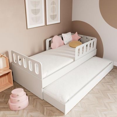 Bicama Solteiro Mdf Branco Com 02 Grades E Cabeceira Anatômica Mobilistore