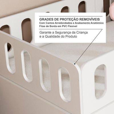 Bicama Solteiro Mdf Branco Com 02 Grades E Cabeceira Anatômica Mobilistore