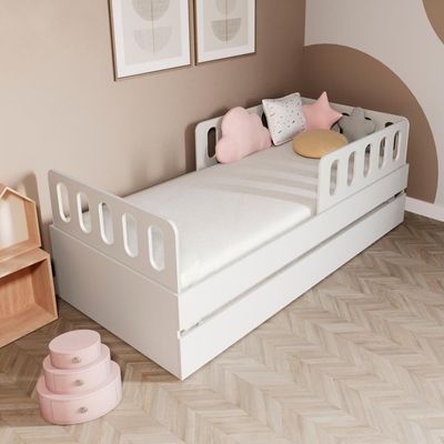 Bicama Solteiro Mdf Branco Com 02 Grades E Cabeceira Anatômica Mobilistore