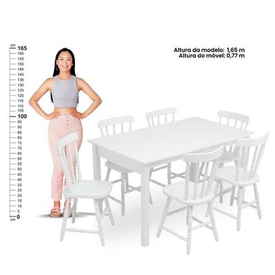 Mesa De Jantar Ditália Com 6 Cadeiras Ja-225 Branco