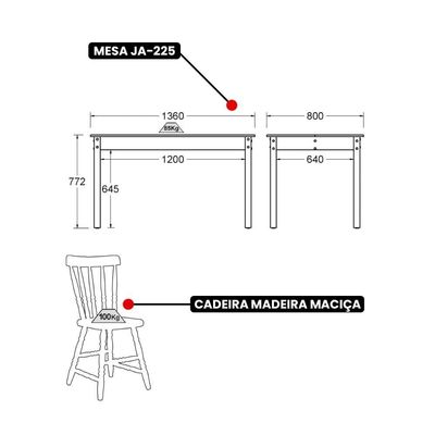 Mesa De Jantar Ditália Com 6 Cadeiras Ja-225 Branco