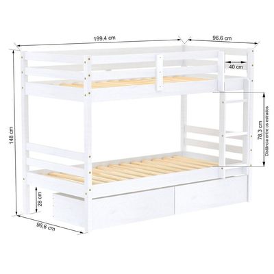 Beliche Solteiro Eco Com 02 Gavetas Madeira Maciça Branco Megamobilia