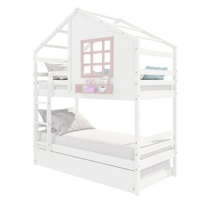 Treliche Casinha Janela Madeira Branco/Rosa