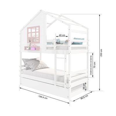 Treliche Casinha Janela Madeira Branco/Rosa