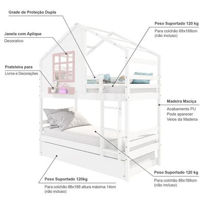 Treliche Casinha Janela Madeira Branco/Rosa