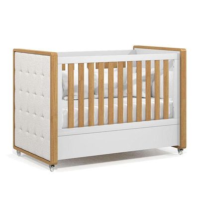 Berço Americano Capitonê New Boucle E Cômoda Infantil Tutto New Freijó Branco Acetinado E Colchão