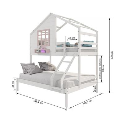 Beliche Casinha Janela Casal/Solteiro Madeira Branco-Rosa
