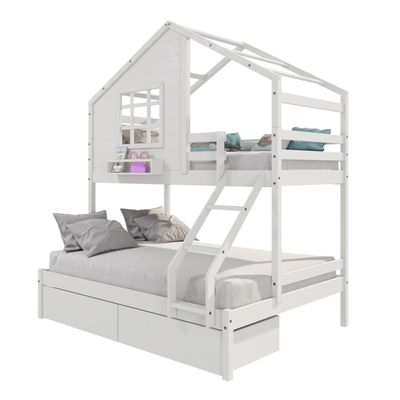 Beliche Casinha Janela Casal Solteiro 2 Gavetas Branco