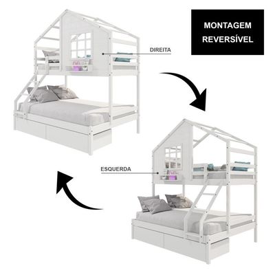 Beliche Casinha Janela Casal Solteiro 2 Gavetas Branco