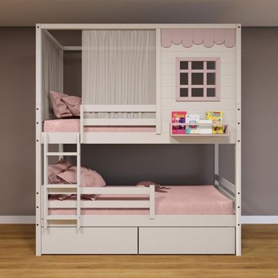 Beliche Casinha Reta 2 Gav Removível Cortina Rosa