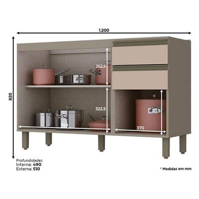 Balcão De Cozinha évelin Com Tampo 120 Cm Duna Cristal - Henn