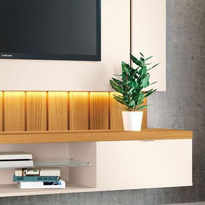 Painel Para Tv Home Suspenso Illusion 1.8 Off White Cinamomo - Hb Móveis