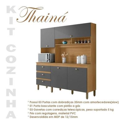 Kit Cozinha Thainá Carvalho Americano Grafite - Incorplac