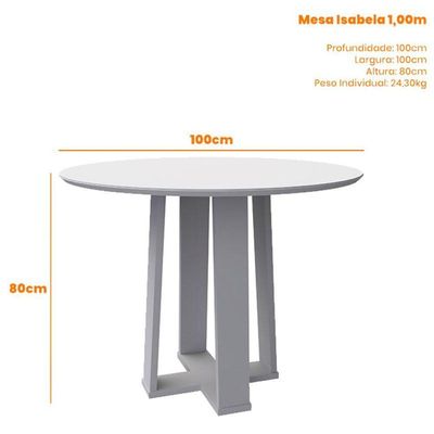 Mesa De Jantar 100x100 Cm Isabela Com Vidro Off White - New Ceval