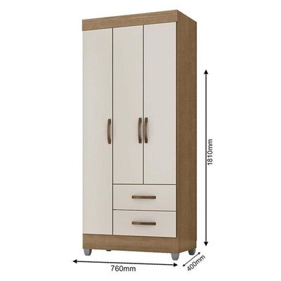 Guarda Roupa Solteiro Lite 3 Portas Nature Off White - Móveis Leão