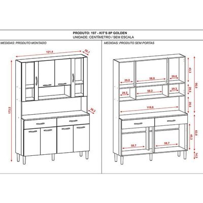 Kit Cozinha Ambiente Golden 8 Portas Freijó Soft - Kits Paraná