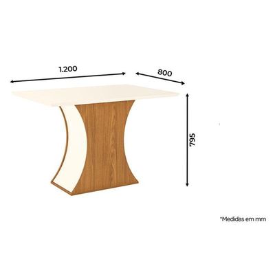 Mesa De Jantar Selena 120 Cm Tampo Reto Nature Off White - Henn