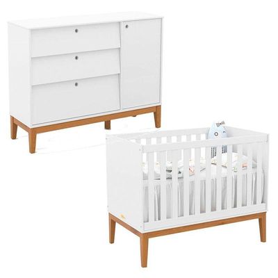 Berço Americano E Cômoda Sapateira Unique Branco Soft Eco Wood - Matic