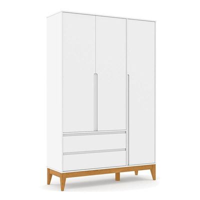Berço Americano Unique E Guarda Roupa 3 Portas Nature Clean Branco Soft Eco Wood Com Colchão Gazin