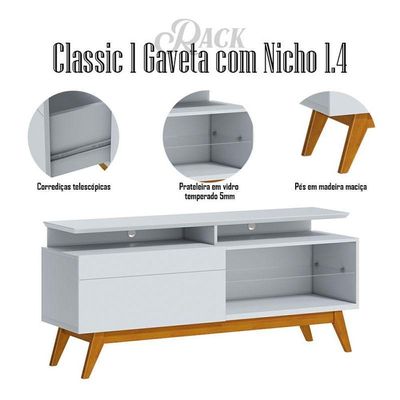 Rack Bancada Classic 1 Gaveta Com Nicho 1.4 Branco Acetinado - Imcal