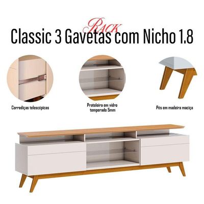 Rack Bancada Classic 2 Gavetas Com Nicho 1.8 Off White Nature - Imcal