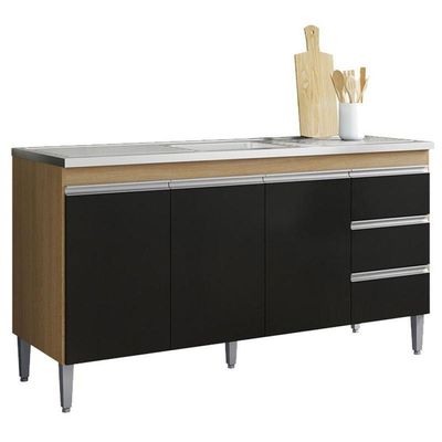 Balcão De Pia Andréia 150 Cm Amendoa Preto - Ajl