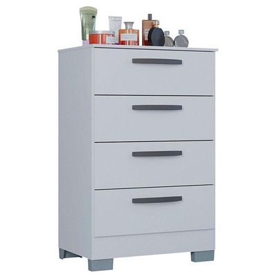 Cômoda 867 4 Gavetas E Guarda Roupa Casal Tóquio 6 Portas Branco Brilho - Poquema