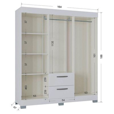 Cômoda 867 4 Gavetas E Guarda Roupa Casal Tóquio 6 Portas Branco Brilho - Poquema