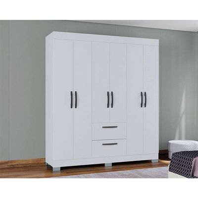 Cômoda 867 4 Gavetas E Guarda Roupa Casal Tóquio 6 Portas Branco Brilho - Poquema