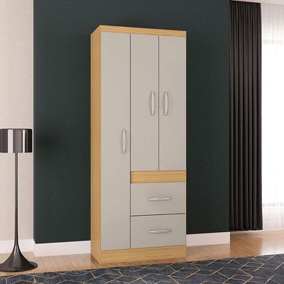 Cômoda 868 4 Gavetas E 1 Porta Com Guarda Roupa Solteiro Milão 3 Portas Damasco Off White - Poquema