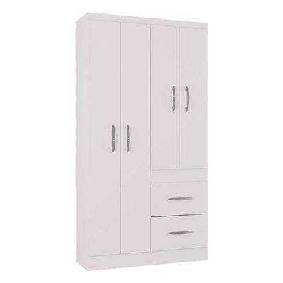 Cômoda 868 4 Gavetas E 1 Porta Com Guarda Roupa Solteiro Milão 4 Portas Branco Brilho - Poquema