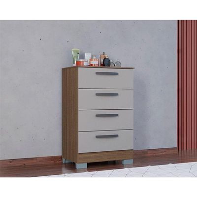 Cômoda 867 4 Gavetas Com Armário Multiuso 2 Portas Pequeno Castanho Off White - Poquema