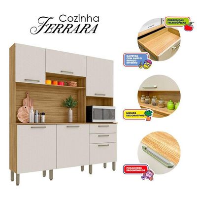 Cozinha Ferrara 6 Portas E 2 Gavetas Freijó Soft - Kits Paraná