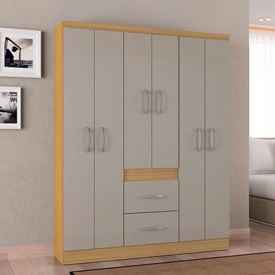 Cômoda 867 4 Gavetas Com Guarda Roupa Casal Milão 6 Portas Damasco Off White - Poquema